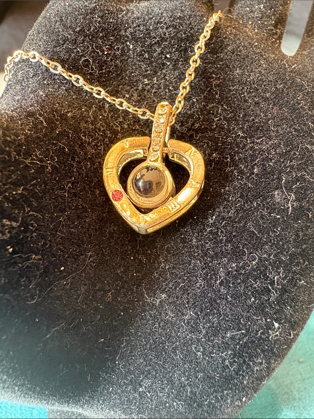 Silver Heart Pendant Necklace with Clear Orb and Pink Accent